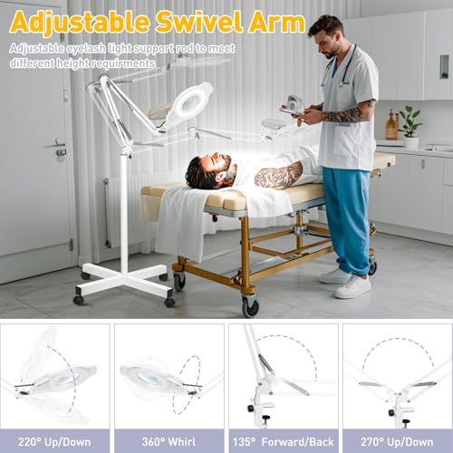 NUEYiO 10X Magnifying Glass with Light and Stand, NUEYiO 2200 Lumen Stepless Dimmable Magnifying Floor Lamp, 2-in-1 Adjustable Metal Swing Arm Lighted Magnifier, Mag Lamp for Estheticians Crafts Facial - Image 4