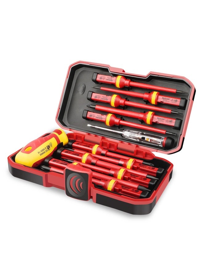 Hurricane 1000V Insulated Electrician Screwdriver Set All-In-One Premium Professional 13-Pieces Cr-V Magnetic Phillips Slotted Pozidriv Torx Screwdriver  - Image 1