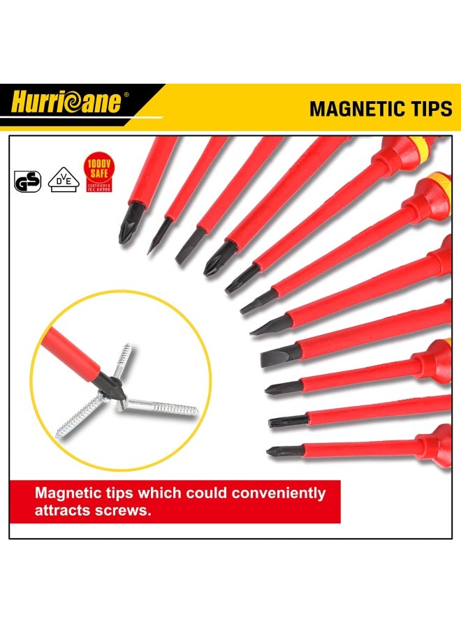 Hurricane 1000V Insulated Electrician Screwdriver Set All-In-One Premium Professional 13-Pieces Cr-V Magnetic Phillips Slotted Pozidriv Torx Screwdriver  - Image 3