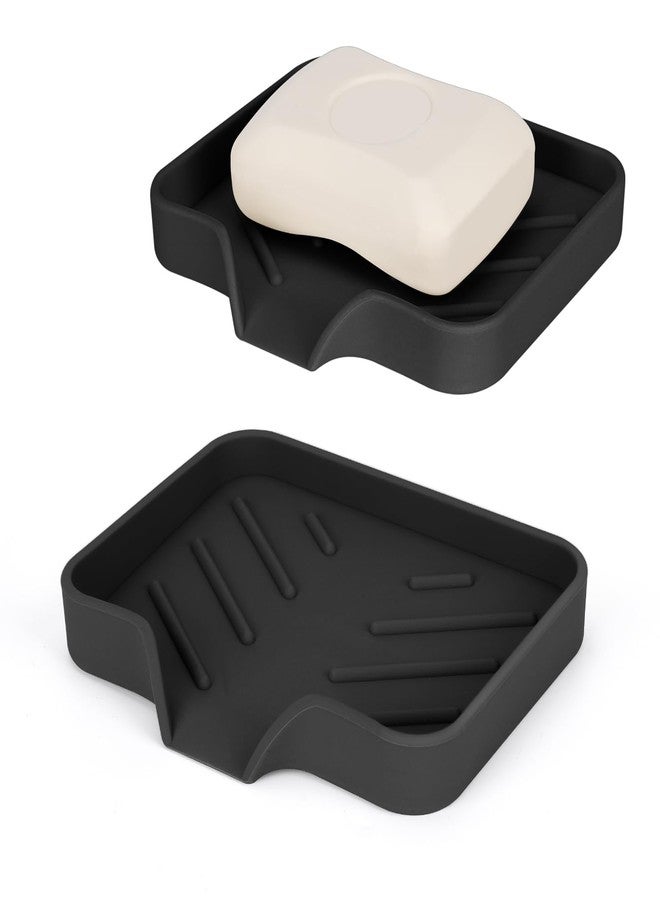 UUGLAM 2 Pack Silicone Soap Dish, Self Draining Soap Dish, Non Slip Bar Soap and Sponge Holder for Bathroom Kitchen Sink Counter Organizer Easy to Clean Soap Tray Waterfall Soap Saver - Image 1