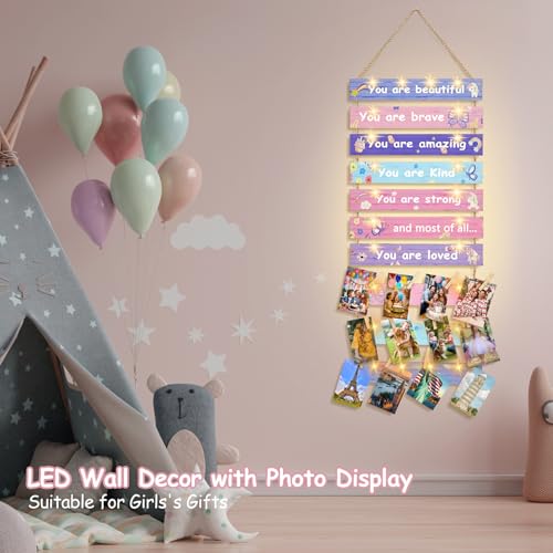 Homecor Pink Hanging Photo Display Wall Decor with 8 Lighting Modes, Printed Inspirational Quotes & Unicorn Butterfly Patterns, Teen Girls Bedroom Decor, Birthday Gift for Teenage Girls - Image 4