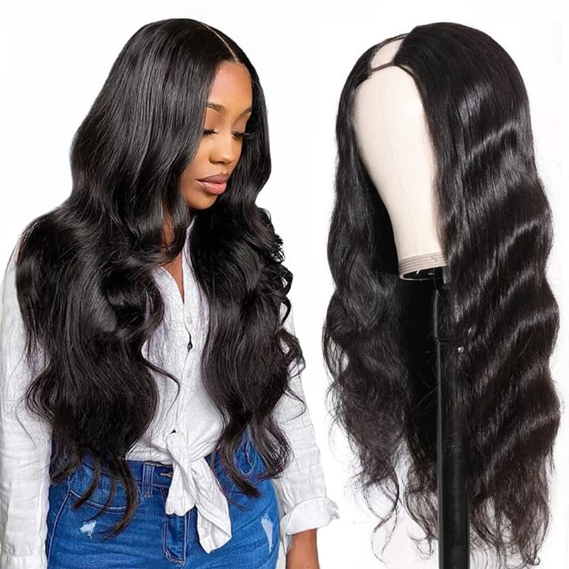 Tahikie U Part Human Hair Wig Body Wave 180 Density U Part Wig Brazilian Virgin Human Hair Wigs for Black Women Full Head Clip in Half Wig Glueless No Leave Out Lace Front Wig Natural Color 24inch