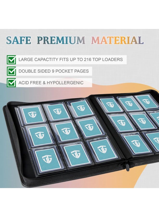 TCGUARD حافظة توploaders من Tcguard، تحمل 216 توploaders، حافظة توploaders بجيوب 9 مع أكمام لتوploaders صلبة بحجم 3"X4"، حافظة بطاقات Tcg، حافظة بطاقات Mtg، حافظة بطاقات التداول (أسود) - Image 5