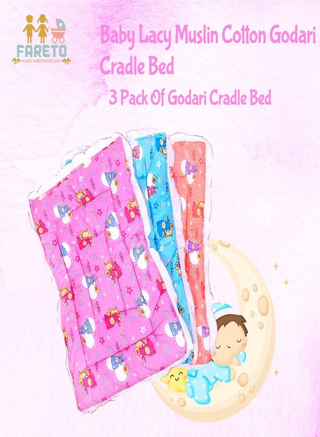 Fareto Newborn Baby Lacy Muslin Cotton Godari Cradle Bed (Multicolour, 0-6 Months, Pack of 3) - Image 2