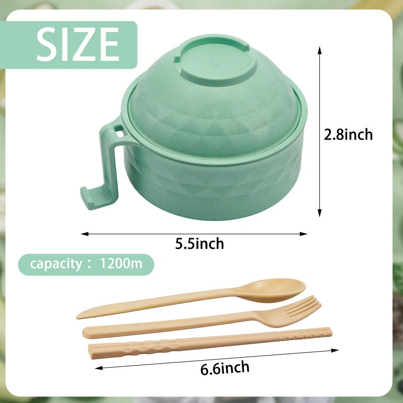Romooa 2 Sets Microwave Ramen Bowl 40 oz Wheat Fiber Portable Instant Noodle Cooker Bowl with Handles Strainer Spoon Chopstick Fork College Dorm Room Apartment Essentials(Pink, Light Blue) - Image 2