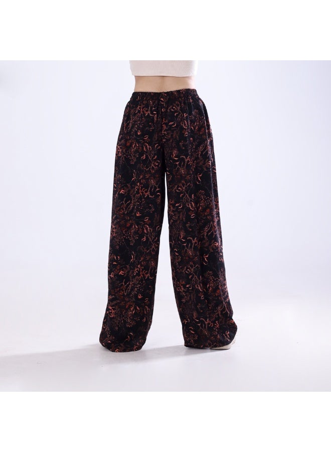 BEBO Women's printed drawstring pants, free size, fits approximately 60-85 kg_Black & Red  - Image 3