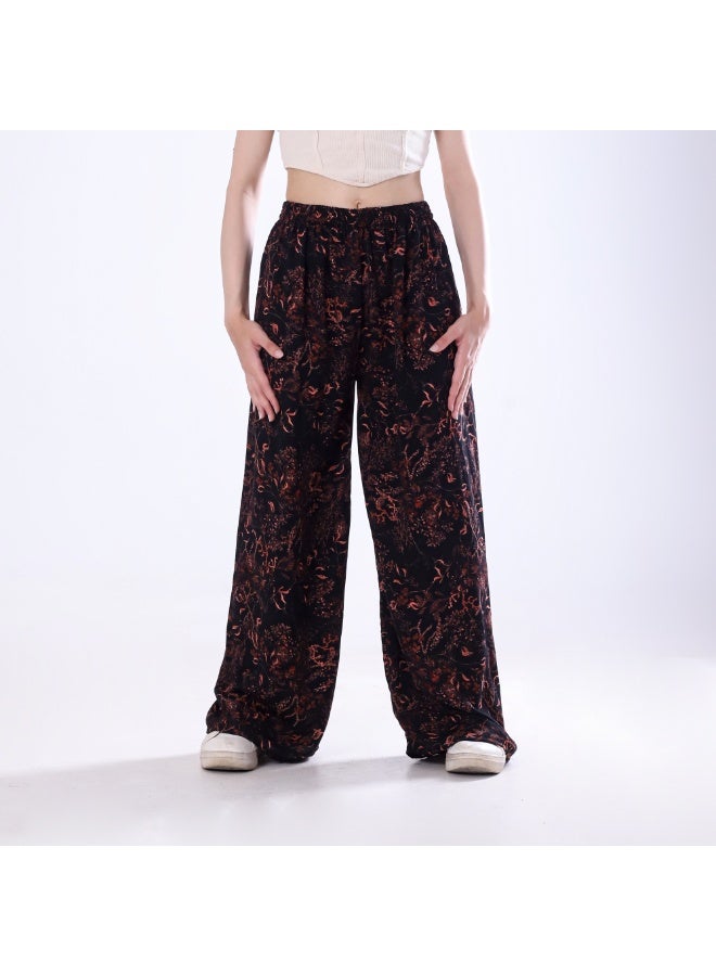 BEBO Women's printed drawstring pants, free size, fits approximately 60-85 kg_Black & Red  - Image 1