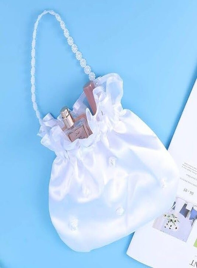 HALONTIN Money Bag for Wedding Day Bridal Purses for Weddings White Evening Bag, Wedding Gift Bag, Large Money Bag Jewelry Bag for Women and Teen - Image 3