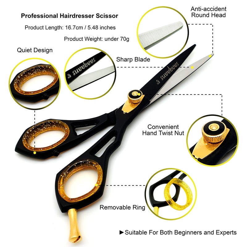 Saaqaans Professional Barber Shears Kit Tools - Hair Cutting Scissors Set for Hairdresser/Hair Salon + Thinning/Texture Hairdressing Haircut Shear for Beautician + Straight Razor + 10 Blades with Case - Image 4