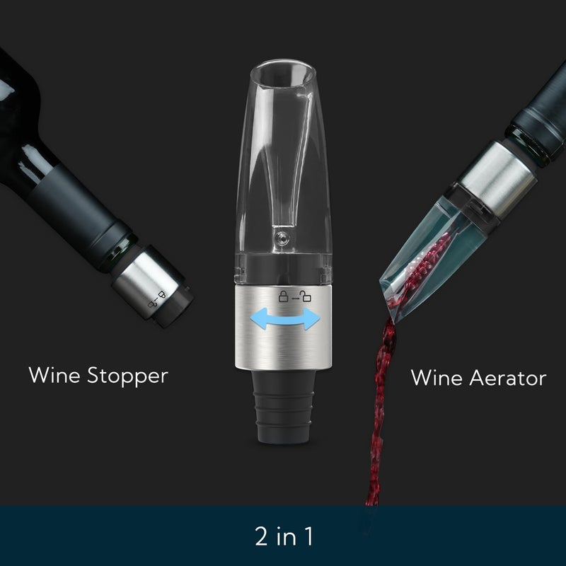 KITCHENDAO 2-in-1 Wine Aerator Pourer and Stopper, Premium Wine Air Aerator Pourer Decanter Spout Dispenser No Drip or Spill-Improve Taste and Bouquet Instantly- BPA Free-Dishwasher Safe - Black - Image 3