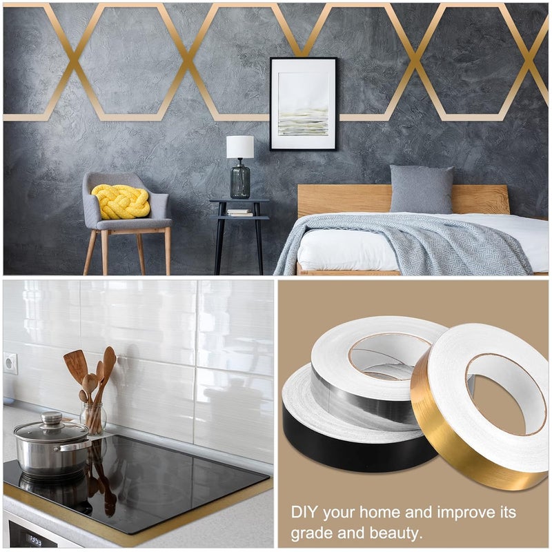 Barebeauty Barebeauty 1Pcs 079 Inchx164 Ft Foil Self Adhesive Tile Sticker Decoration Gap Sealing Tape Strip Waterproof SelfAdhesive Floor Crevice Line Sticker for Wall Cabinet Kitchen Bright Gold  - Image 5