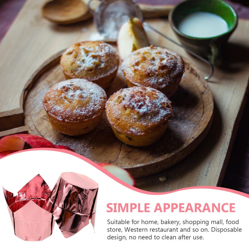 Fluted Rose Gold Cupcake Liners 50pcs Nonstick Oil Resistant Baking Trays for Muffins and Parties - Image 4