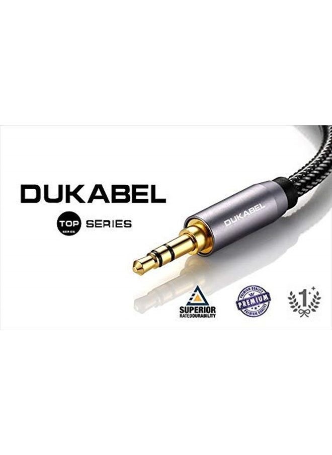 DUKABEL - Top Series Long Audio Cable 16 Feet (5 Meters) - Shielded Aux Cable Cord 3.5mm Male to Male Stereo Auxiliary Cable Cord/Crystal-Nylon Braided / 24K Gold Plated / 99.99% 4N OFC Conductor - Image 1