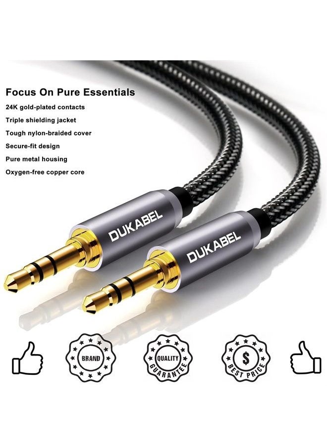DUKABEL - Top Series Long Audio Cable 16 Feet (5 Meters) - Shielded Aux Cable Cord 3.5mm Male to Male Stereo Auxiliary Cable Cord/Crystal-Nylon Braided / 24K Gold Plated / 99.99% 4N OFC Conductor - Image 1