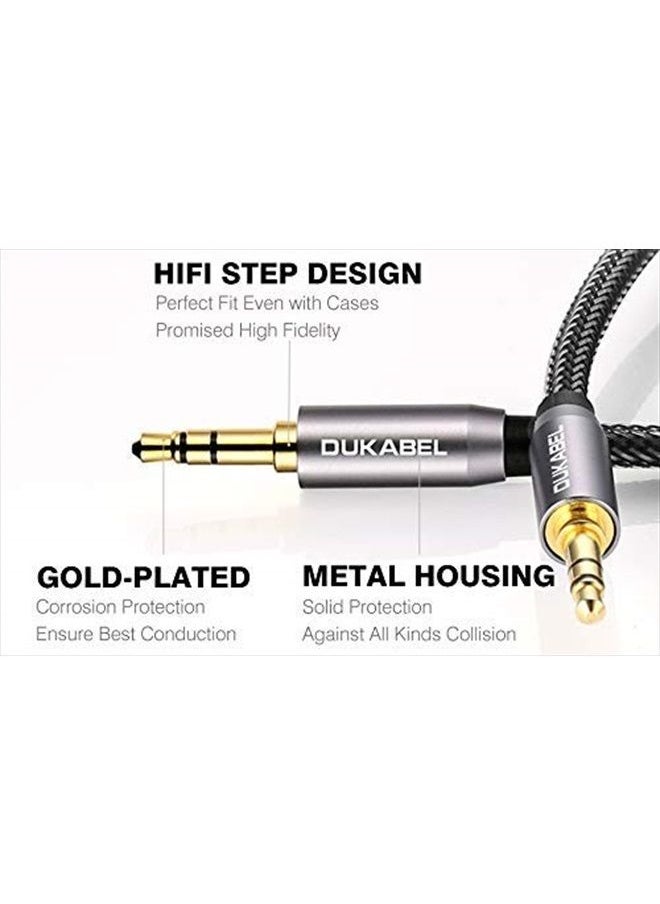 DUKABEL - Top Series Long Audio Cable 16 Feet (5 Meters) - Shielded Aux Cable Cord 3.5mm Male to Male Stereo Auxiliary Cable Cord/Crystal-Nylon Braided / 24K Gold Plated / 99.99% 4N OFC Conductor - Image 1