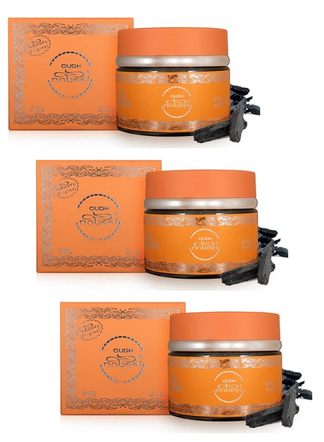 Nabeel Pack of 3 Nabeel Oudh Incense Bakhoor 60 GM Premium 2025 Edition - Image 1