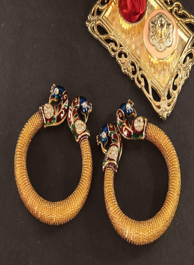 NMII Stylish Acrylic Peacock Design Kada Set For Women & Girls Studded With Zircon Stone | Women Bangle Bracelet | Acrylic Kada For Girls | Fancy Chudi | Wedding & Festive - Pack Of 2 (Gold) - Image 5