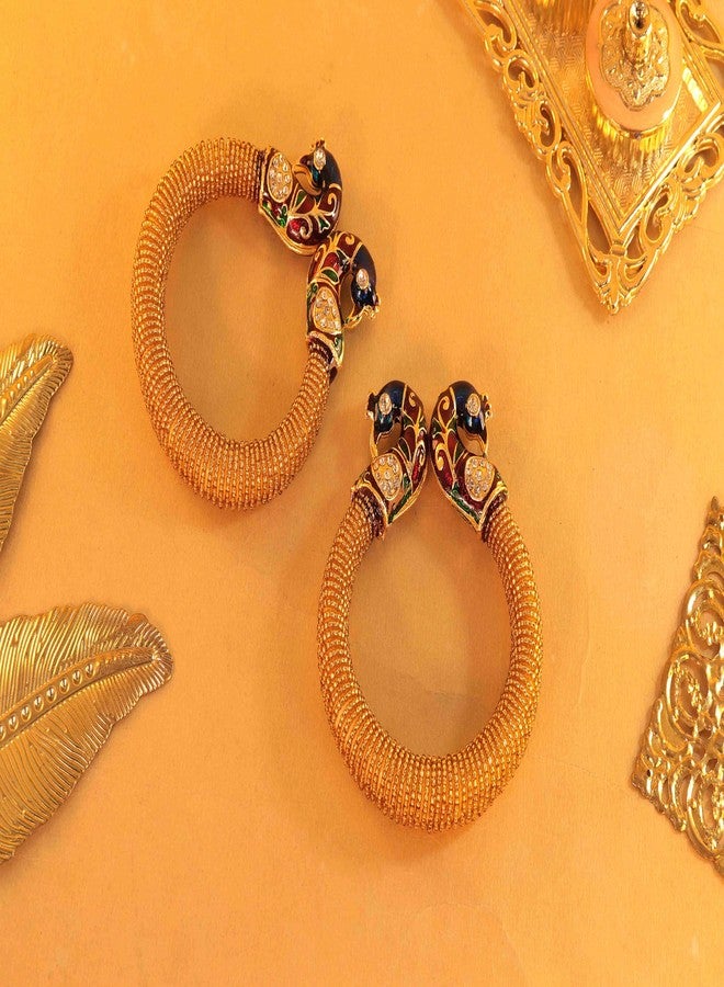 NMII Stylish Acrylic Peacock Design Kada Set For Women & Girls Studded With Zircon Stone | Women Bangle Bracelet | Acrylic Kada For Girls | Fancy Chudi | Wedding & Festive - Pack Of 2 (Gold) - Image 4