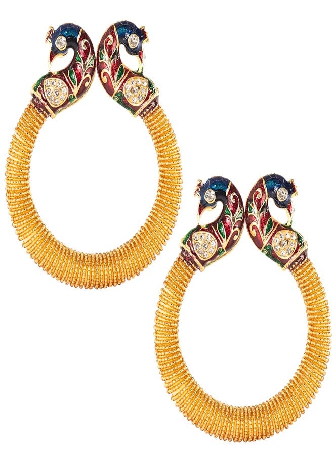 NMII Stylish Acrylic Peacock Design Kada Set For Women & Girls Studded With Zircon Stone | Women Bangle Bracelet | Acrylic Kada For Girls | Fancy Chudi | Wedding & Festive - Pack Of 2 (Gold) - Image 1