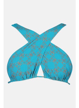 GUESS Women Allover Print Cross Bikini Top, Blue  - Image 1