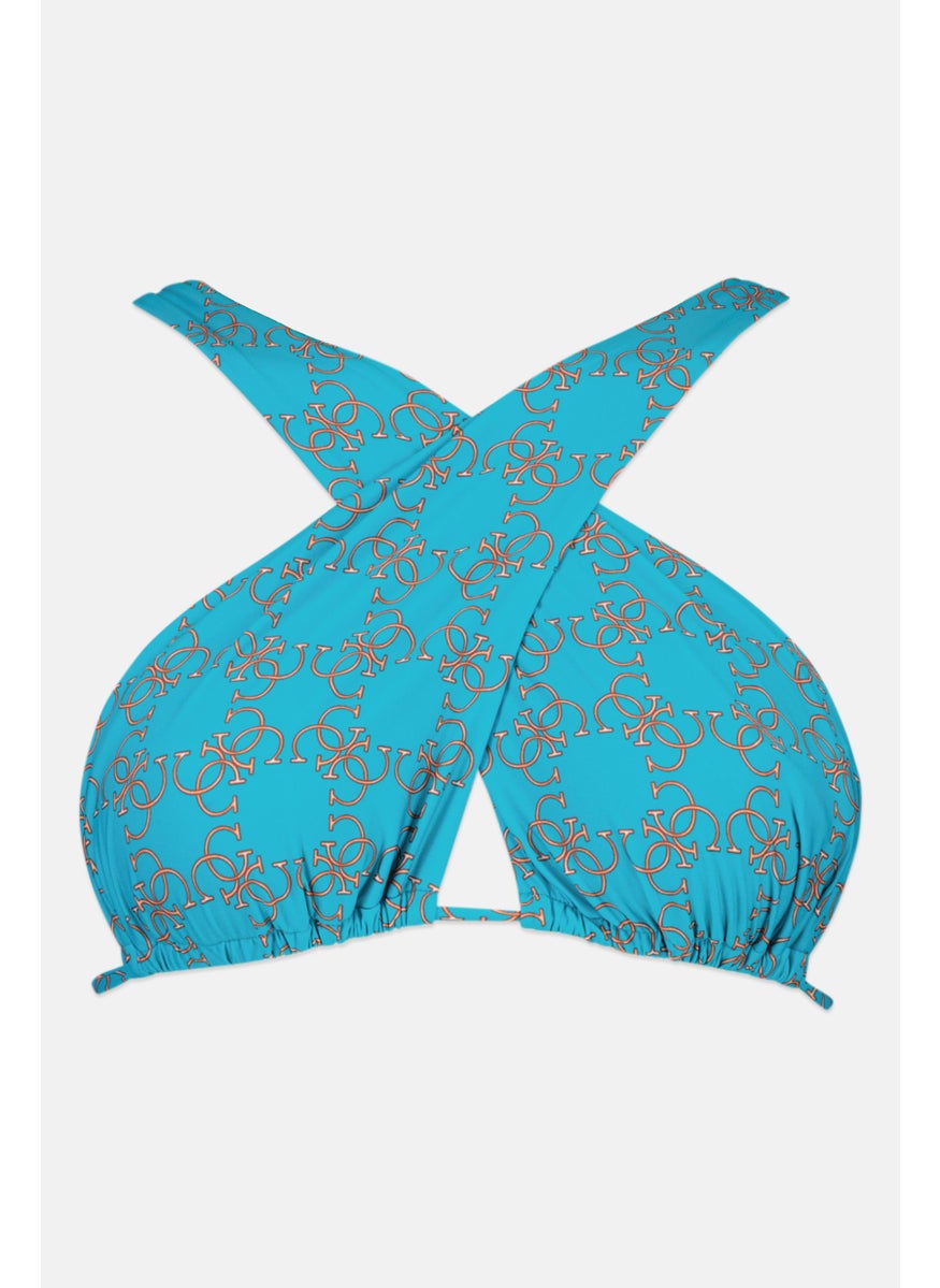 GUESS Women Allover Print Cross Bikini Top, Blue  - Image 1