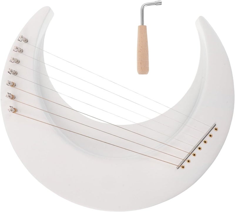 آلة القيثارة الخشبية ذات السبعة أوتار من نوع “Ciieeo Moon Lyre Harp”， مناسبة للمبتدئين، مزودة بمفتاح تعديل وسهلة الحمل، هدية مثالية لتعلم الموسيقى والتدريب أثناء السفر للعشاق. - Image 1