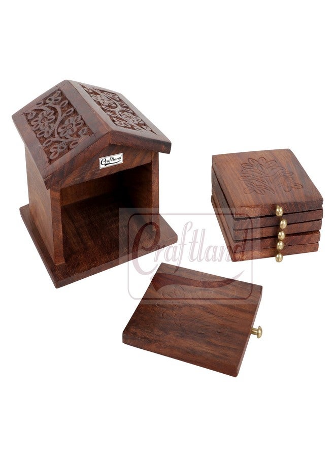 Craftland Wooden Handcrafted (Carved) hut Shaped Coaster Set of 6 for Kitchen/Dining Table Decorative Item for Table/Home - Image 1