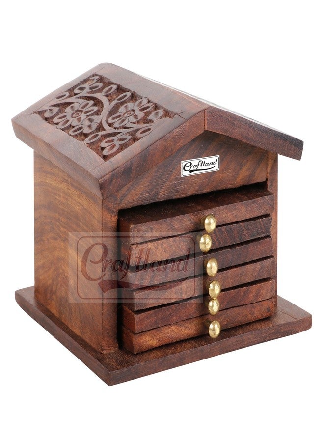 Craftland Wooden Handcrafted (Carved) hut Shaped Coaster Set of 6 for Kitchen/Dining Table Decorative Item for Table/Home - Image 2