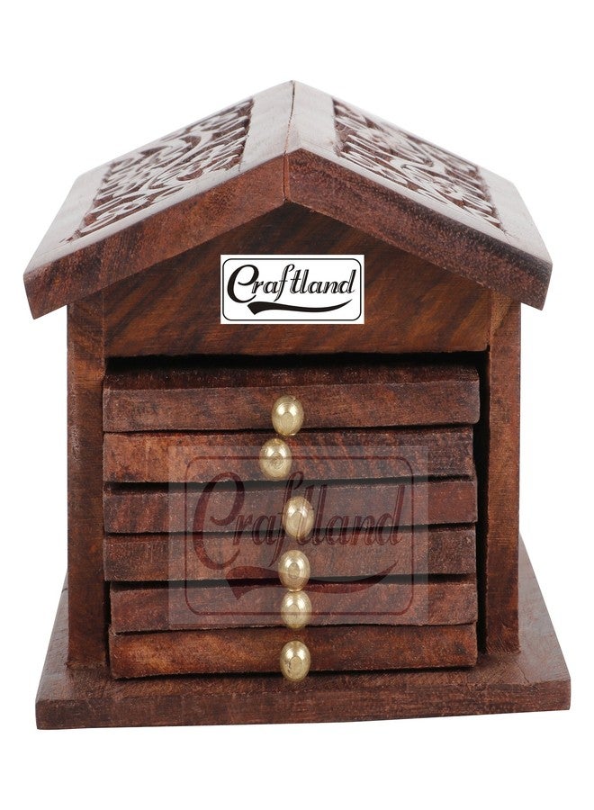 Craftland Wooden Handcrafted (Carved) hut Shaped Coaster Set of 6 for Kitchen/Dining Table Decorative Item for Table/Home - Image 3