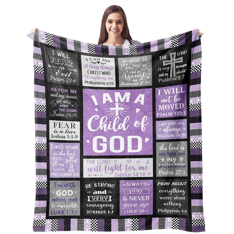 CUJUYO Christian Gifts for Women Blanket 60"x50" - Inspirational Religious Birthday Gifts - Baptism Confirmation Gifts for Girls - Catholic Spiritual Gifts for Women - Bible Verse Christian Blankets - Image 1