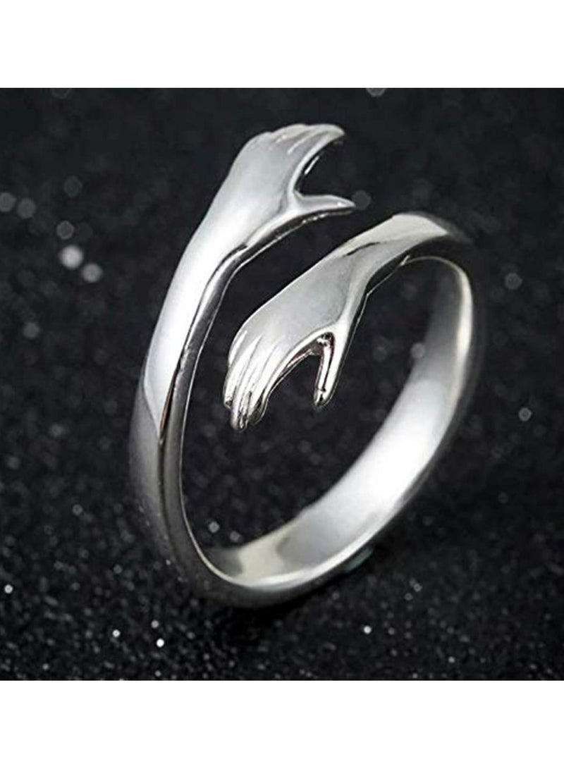 SOLARAE Adjustable Hug Rings for Women Girls Silver Hugging Hands Jewelry - Image 3