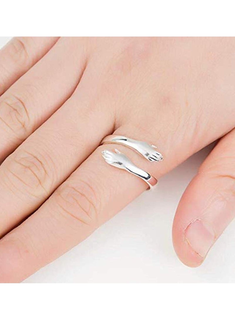 SOLARAE Adjustable Hug Rings for Women Girls Silver Hugging Hands Jewelry - Image 5