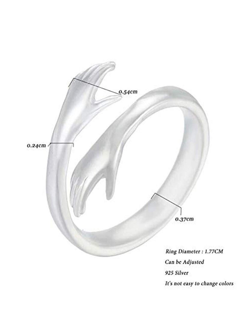 SOLARAE Adjustable Hug Rings for Women Girls Silver Hugging Hands Jewelry - Image 4