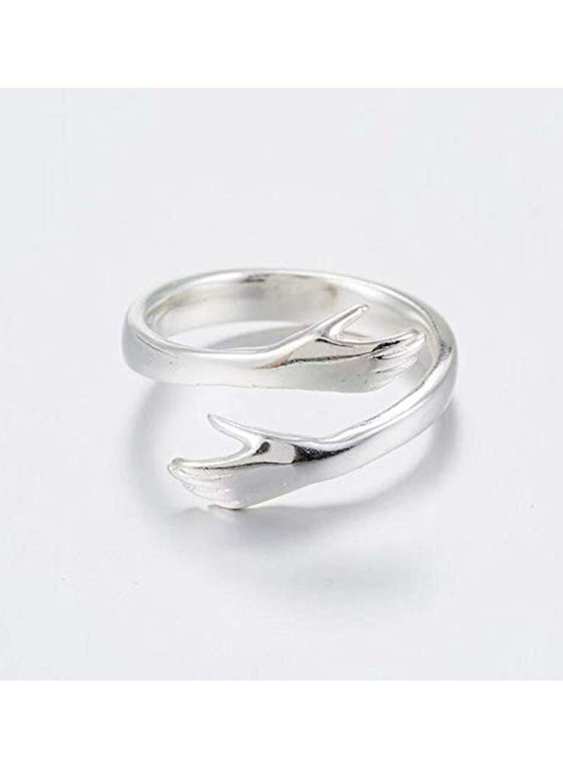 SOLARAE Adjustable Hug Rings for Women Girls Silver Hugging Hands Jewelry - Image 2