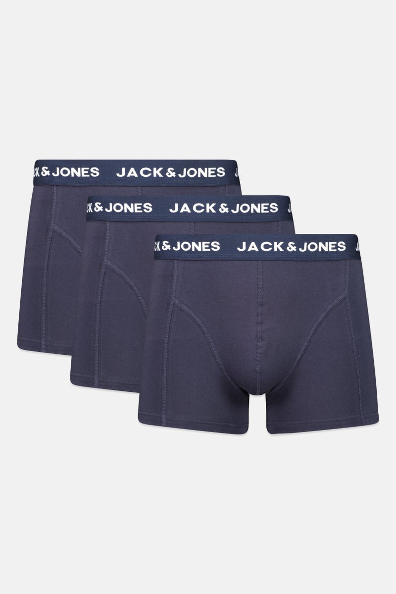 Jack Jones Men 3 Pcs Brand Logo Trunks, Dark Navy  - Image 1