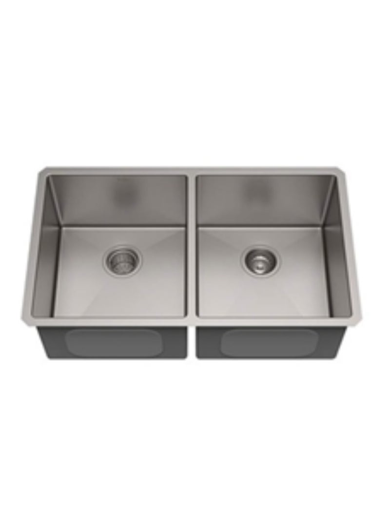 Double Bowl Kitchen Sink, Model SZ7745 2B - SZS0902030, Stainless Steel 304 Grade, Radius 10 Design, Sound Pad & Undercoating, 770 × 450 × 220 mm