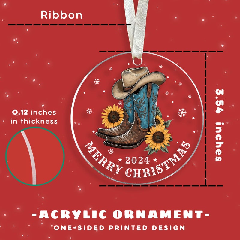 HUNIGIFT Cowboy Boot Ornaments - Cowboy Boot Christmas Ornament  Cowboy Christmas Ornaments  Cowgirl Christmas Ornaments - Cowgirl Boots Ornament  Cowgirl Boot Ornament - Acrylic Christmas Ornaments 2024 - Image 2