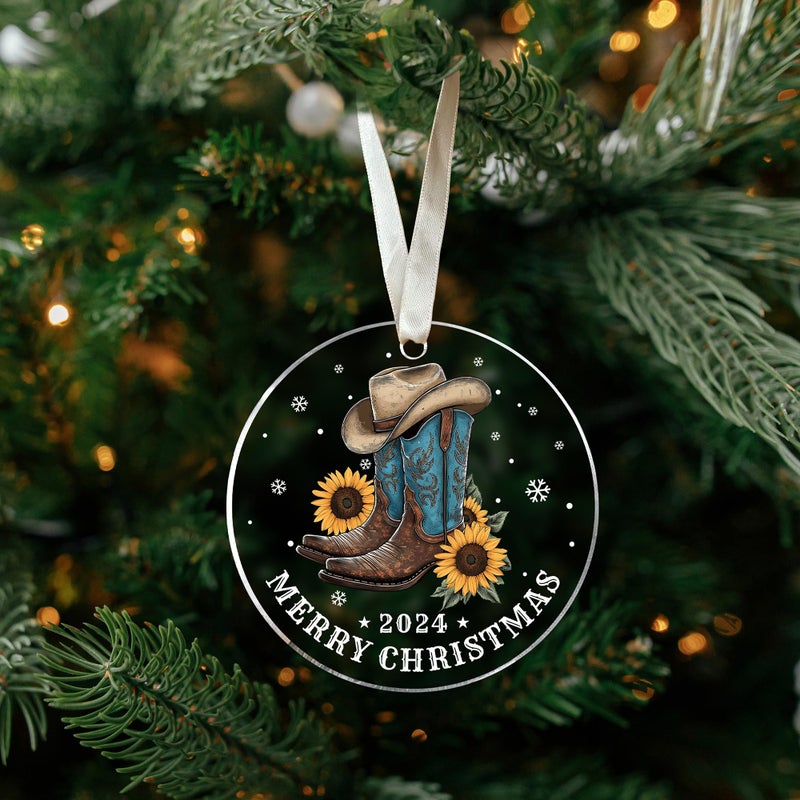 HUNIGIFT Cowboy Boot Ornaments - Cowboy Boot Christmas Ornament  Cowboy Christmas Ornaments  Cowgirl Christmas Ornaments - Cowgirl Boots Ornament  Cowgirl Boot Ornament - Acrylic Christmas Ornaments 2024 - Image 5