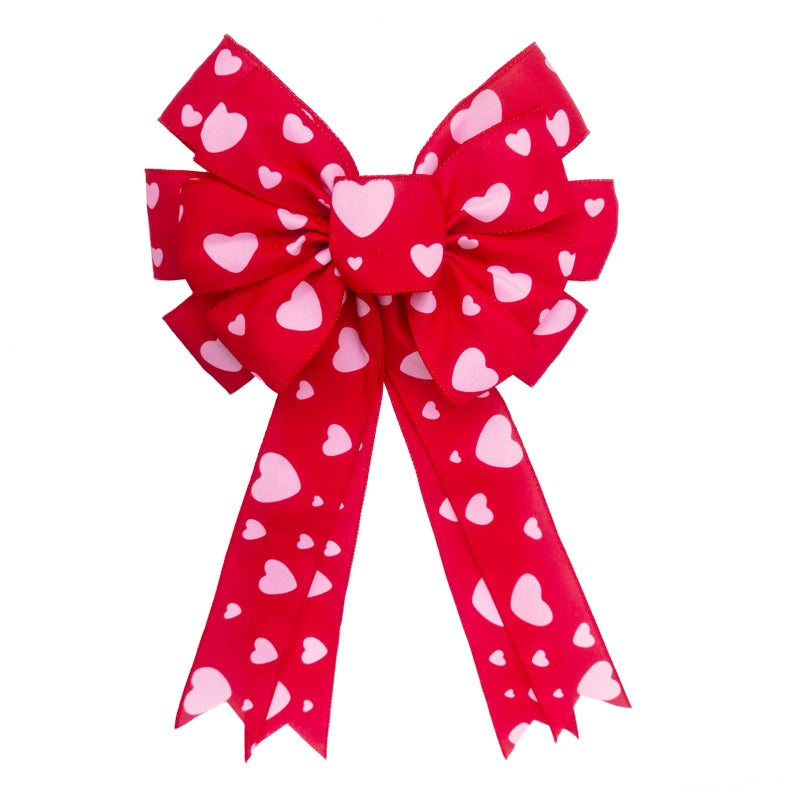 Voeveca Large 11.8"x25" Red Valentine Tree Topper Bow with Pink Heart Decor - Ideal for Weddings & More Occasions (1, Valentines Bows) - Image 1