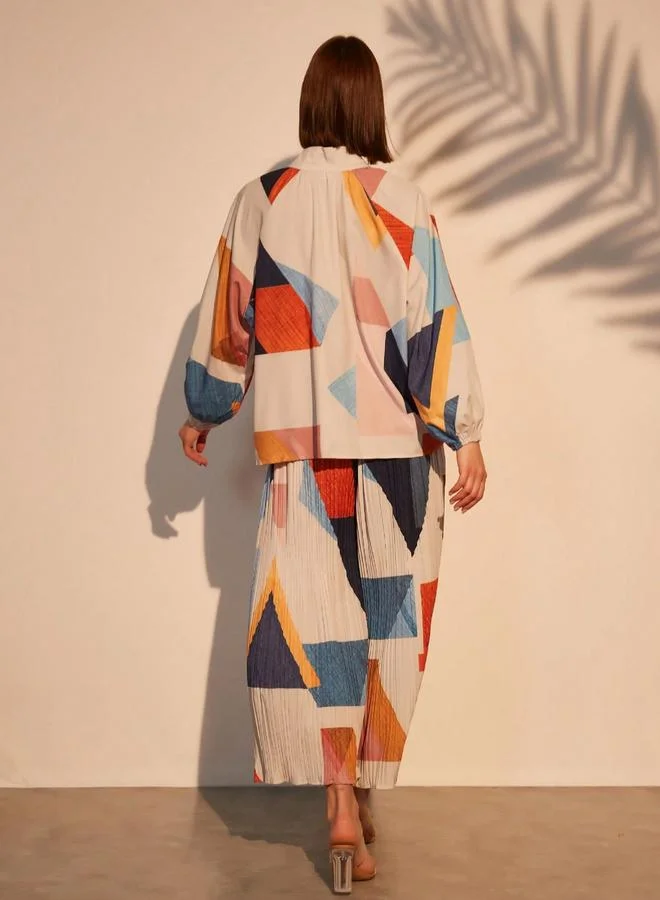 Take Two Take Two Geometric Print Shirt and Pleated Pants Co-ords