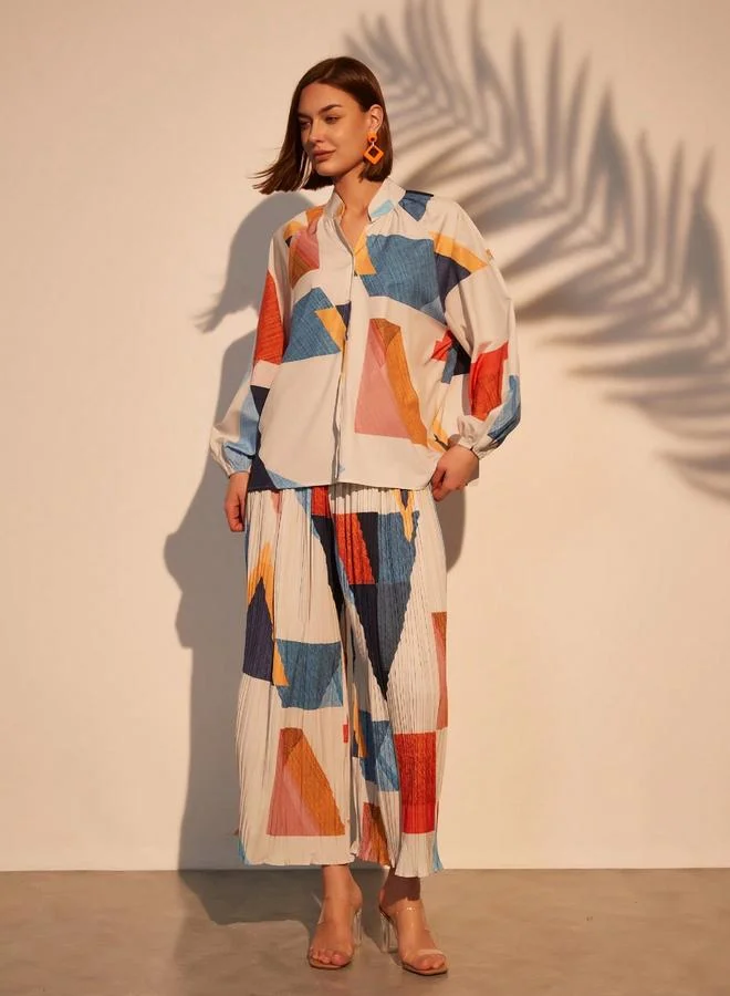 Take Two Take Two Geometric Print Shirt and Pleated Pants Co-ords