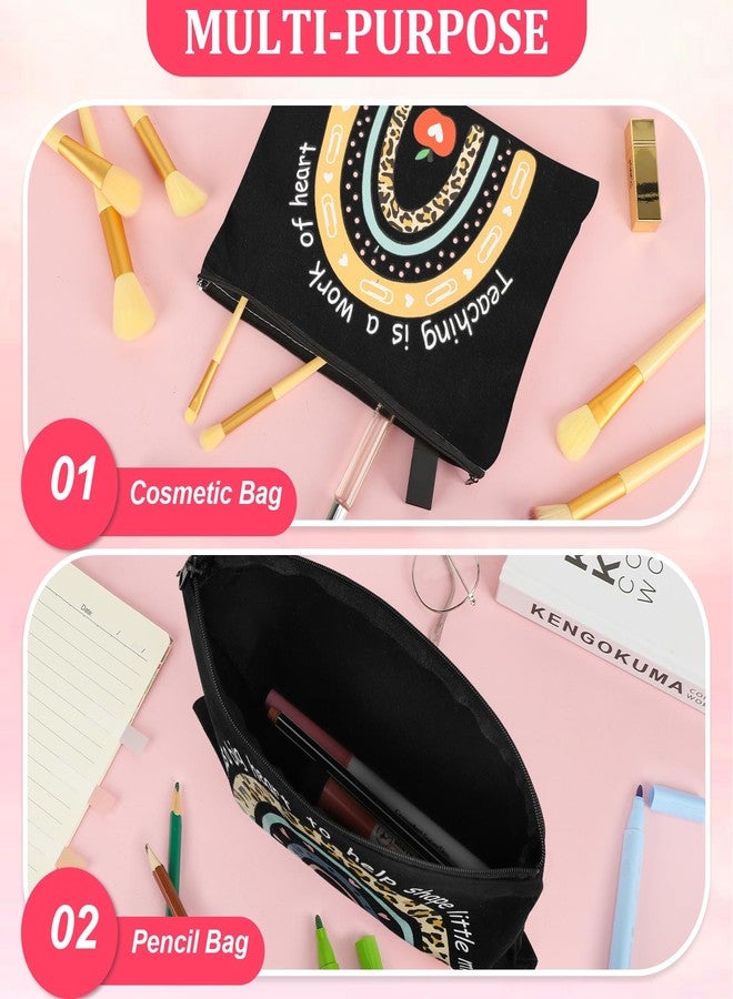 Sophena 6 Pcs Teacher Appreciation Gifts in Bulk Teacher Makeup Bags for Women 6 Styles Canvas Pencil Bags Travel Toiletry Case with Zipper Gift for Teacher's Day Graduation Back to School - Image 3
