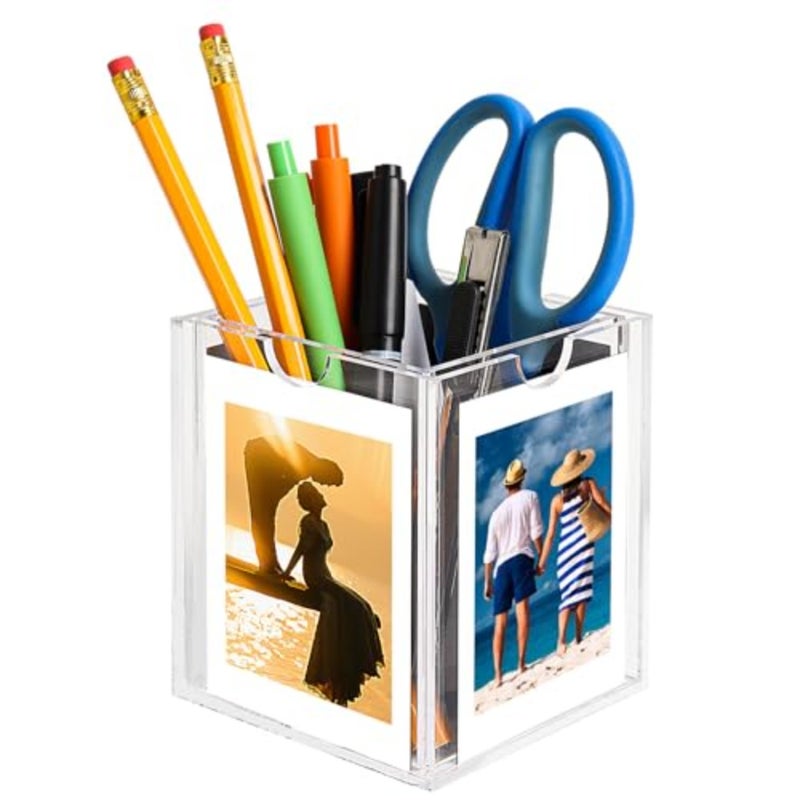 إطار أكريليك، إطار أكريليك صغير للصور مقاس 3×4 إطار صورة شفاف لديكور المنزل والمكتب، حامل عرض صور صغير لعرض صور صغيرة مقاس 3 بوصات، حامل أقلام صور شفاف - Image 1