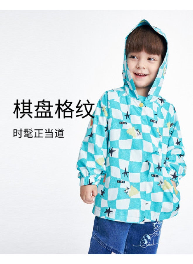 Annil Kids Boys' Spring/autumn Checkered Print Hooded Jacket - Trendy, Cool Cartoon Style With Adorable Charm - Image 1