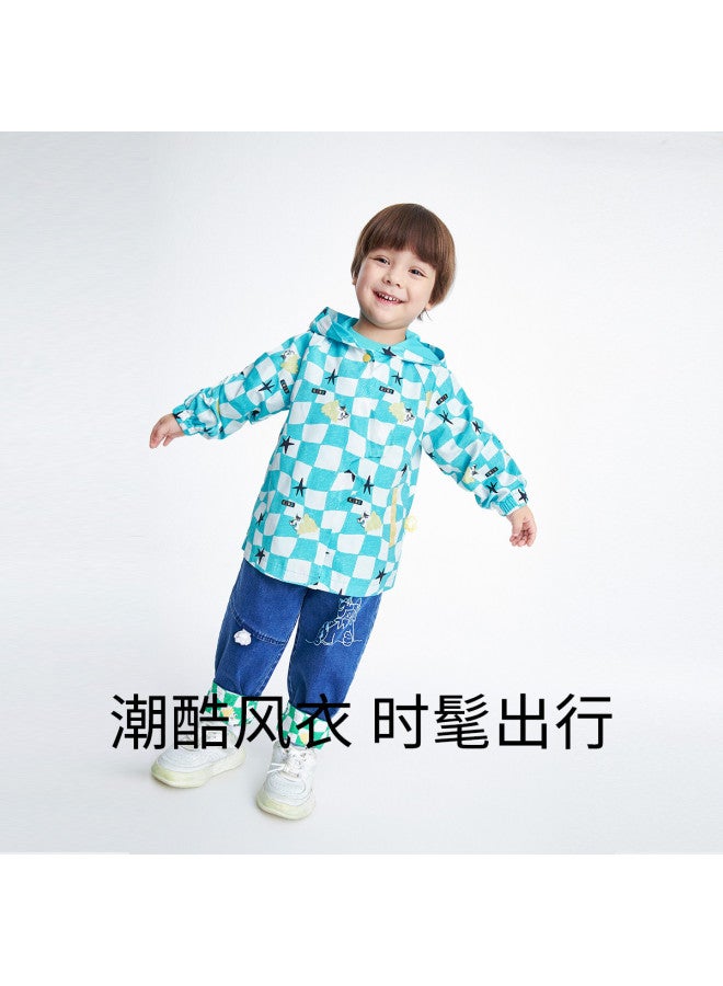 Annil Kids Boys' Spring/autumn Checkered Print Hooded Jacket - Trendy, Cool Cartoon Style With Adorable Charm - Image 3