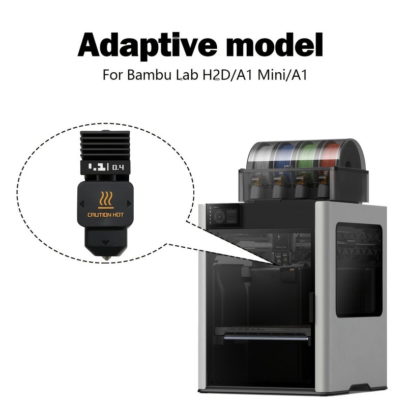 طقم رأس التسخين H2 Series 0.6mm مع فوهتين من الفولاذ المقوى، قطع غيار طابعة ثلاثية الأبعاد - Image 4
