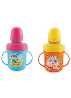 Nabhya Combo Of 2 Stainless Steel Plastic Soft Nipple Sippy Cups For Baby Sipper Cup ; Antispill Sippy Cup ; Bpa Free ; Plastic Sipper (Yellow & Skyblue)  - Image 1
