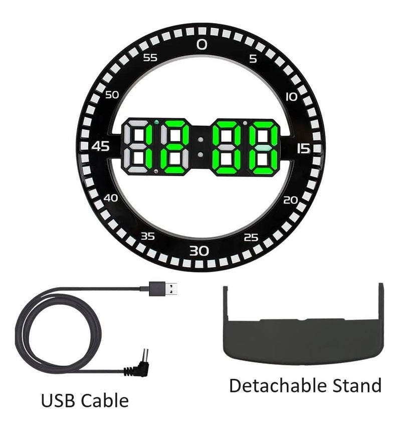 De'rons Derons 11 USB Powered LED Digital Wall Clock for Home Office Dcor with Detachable Table Stand Digital Alarm Clocks with Temperature Date Week Auto Adjust Brightness Clock DDC3688L Black RED - Image 5