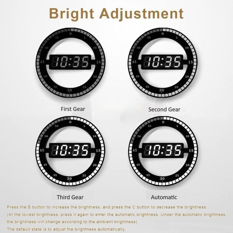 De'rons Derons 11 USB Powered LED Digital Wall Clock for Home Office Dcor with Detachable Table Stand Digital Alarm Clocks with Temperature Date Week Auto Adjust Brightness Clock DDC3688L Black RED - Image 4