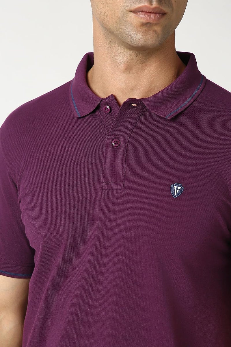 Van Heusen Cotton Men's Regular Fit Polo T-Shirt (VSKPWRGF981010_Purple Small) - Image 4
